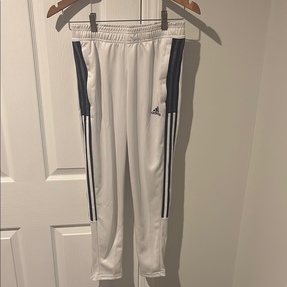 New! Adidas Kids White Joggers with Black Stripes